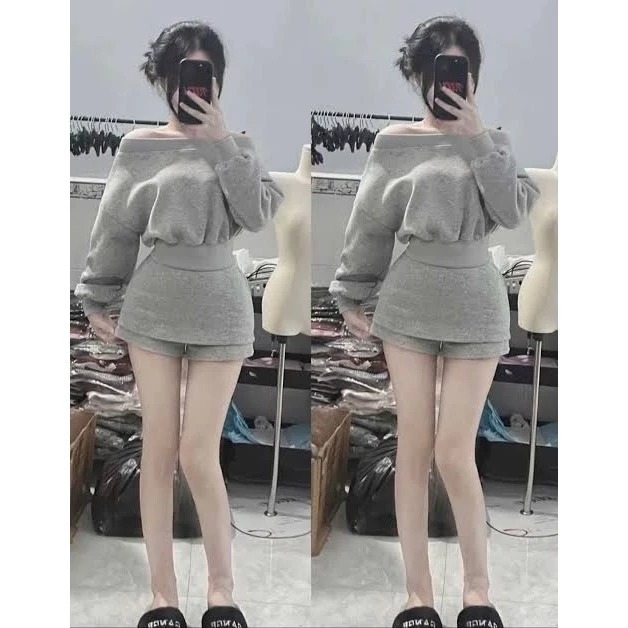 Sét Váy Nỉ Trễ Vai Sexy Phối Kèm Chân Váy Xếp Ly Mẫu Mới Sang Chảnh Hottrend 2026 Cho Phái Đẹp