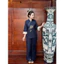 Đồ lam cap cấp, bộ đồ Lam Thêu Hoa Bỉ Ngạn Truyền Thống đính nút bọc phối quần suông rộng| Đồ Lam An Nhiên
