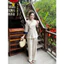 Đồ lam cap cấp, bộ đồ Lam Thêu Hoa Bỉ Ngạn Truyền Thống đính nút bọc phối quần suông rộng| Đồ Lam An Nhiên