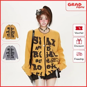 Áo khoác len GRADPOPU cổ tròn phong cách thoải mái kiếu dáng dài rộng rãi hợp thời trang AK341