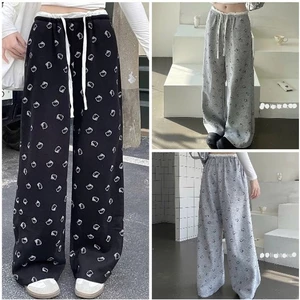 Quần Dài Mèo Kitty Phối Cạp Trắng Ống Xuông Basic Quần Dài Nữ Ống Rộng Mặc Đi Học Đi Chơi Cực Đẹp