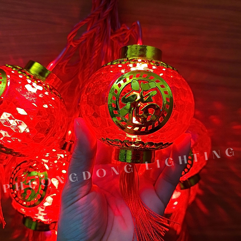 Dây đèn led Lồng đèn pha lê tròn 5m - 10 bóng CÓ NỐI Trang trí Lễ Tết