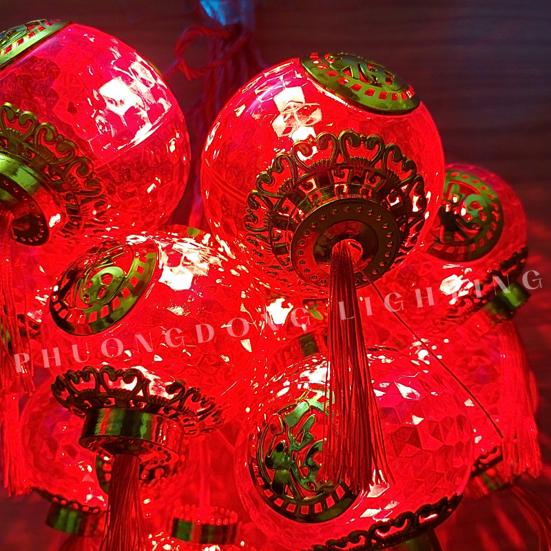 Dây đèn led Lồng đèn pha lê tròn 5m - 10 bóng CÓ NỐI Trang trí Lễ Tết