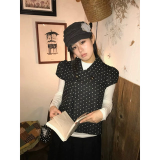 Le rouge | Minie polka dot top Áo dạ ngắn tay chấm bi cổ peter pan retro