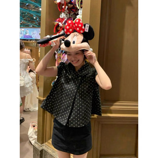 Le rouge | Minie polka dot top Áo dạ ngắn tay chấm bi cổ peter pan retro