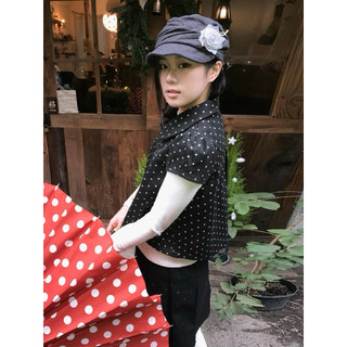 Le rouge | Minie polka dot top Áo dạ ngắn tay chấm bi cổ peter pan retro