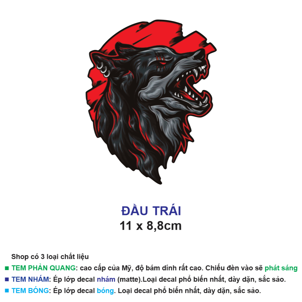 ĐẦU SÓI NGẦU. Dán trang trí đầu đèn, mỏ dè xe. Decal hình dán xe máy chống nước. WOLF Sticker