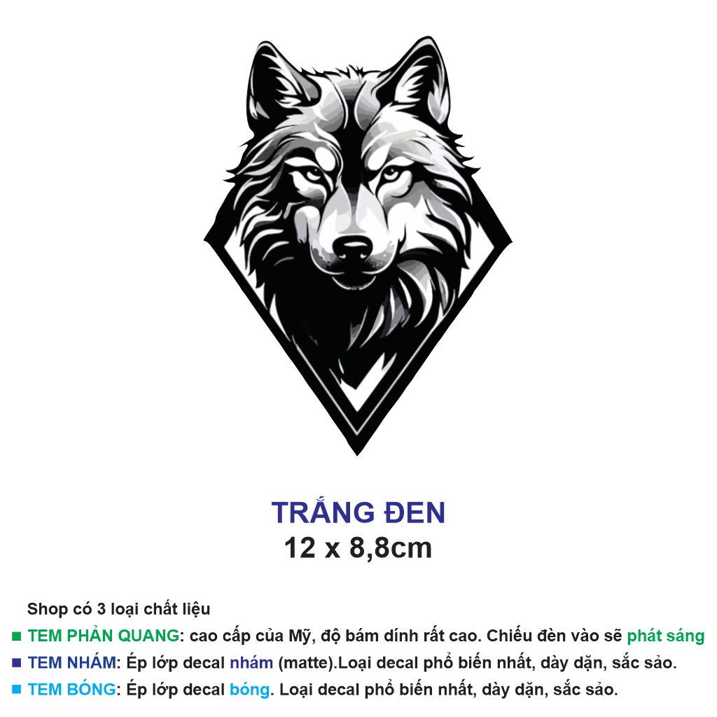 ĐẦU SÓI NGẦU. Dán trang trí đầu đèn, mỏ dè xe. Decal hình dán xe máy chống nước. WOLF Sticker