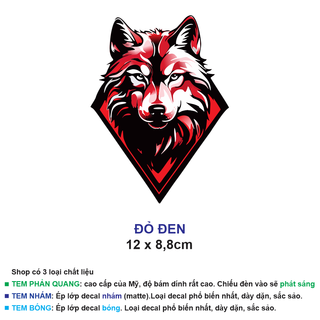 ĐẦU SÓI NGẦU. Dán trang trí đầu đèn, mỏ dè xe. Decal hình dán xe máy chống nước. WOLF Sticker