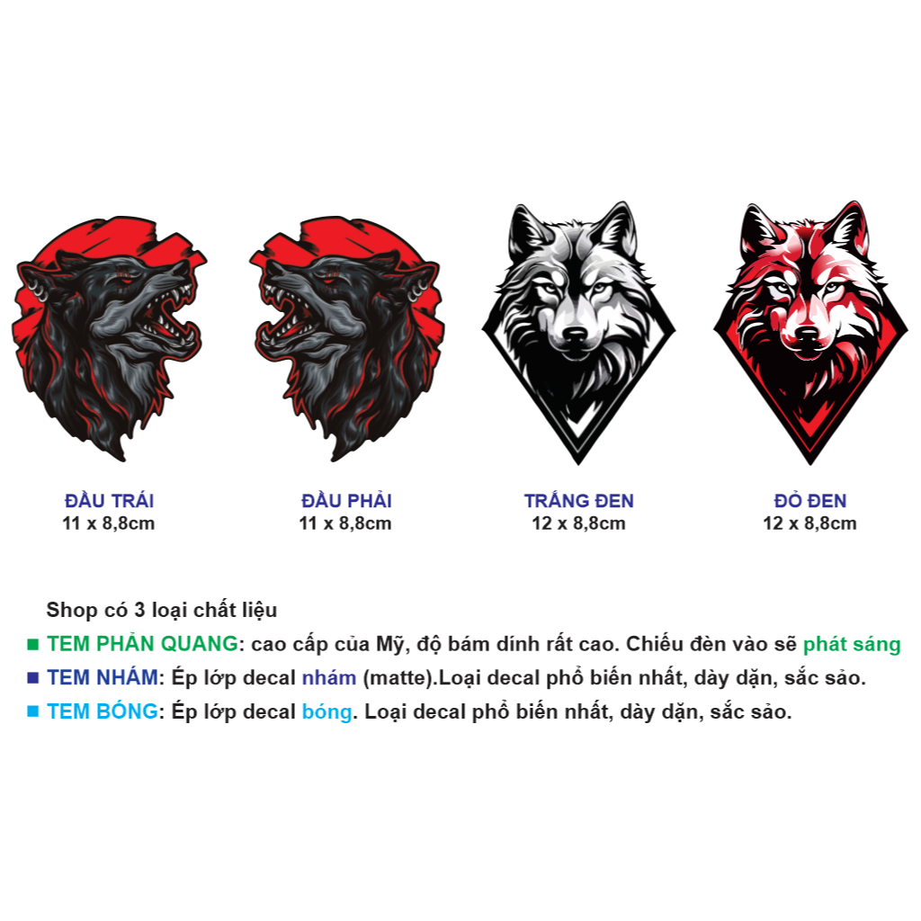ĐẦU SÓI NGẦU. Dán trang trí đầu đèn, mỏ dè xe. Decal hình dán xe máy chống nước. WOLF Sticker