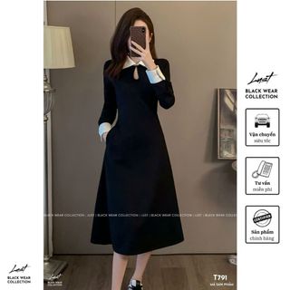 Đầm nữ thiết kế dáng dài phối cổ sơ mi trắng cách điệu LUST Váy nữ công sở phongcách thanh lịch T791