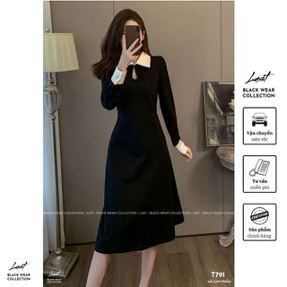 Đầm nữ thiết kế dáng dài phối cổ sơ mi trắng cách điệu LUST Váy nữ công sở phongcách thanh lịch T791