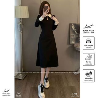 Đầm nữ thiết kế dáng dài phối cổ sơ mi trắng cách điệu LUST Váy nữ công sở phongcách thanh lịch T791