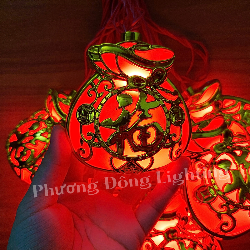 Dây Đèn led lồng đèn hình túi tiền viền vàng 5m - 10 bóng Trang trí Lễ Tết