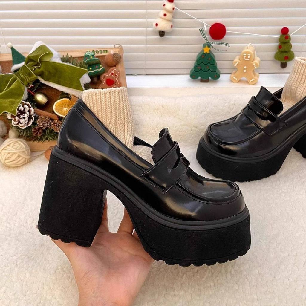 Giày Loafers Đế Độn Cao Gót Vuông 8cm – Hack Dáng Siêu Đỉnh
