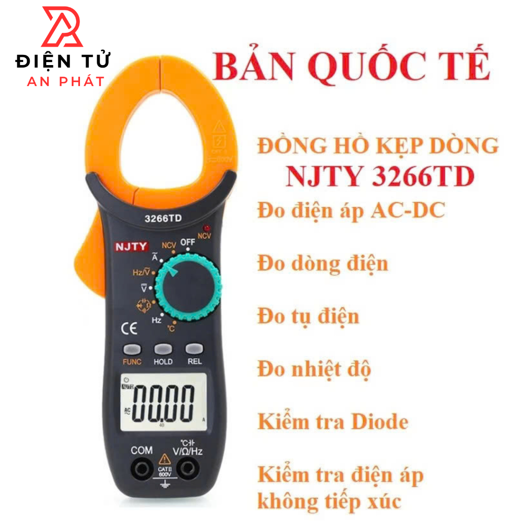 Ampe kìm Đồng hồ kẹp dòng vạn năng NJTY 3266TD đo tụ, tần số, nhiệt độ, điện trở, điện áp