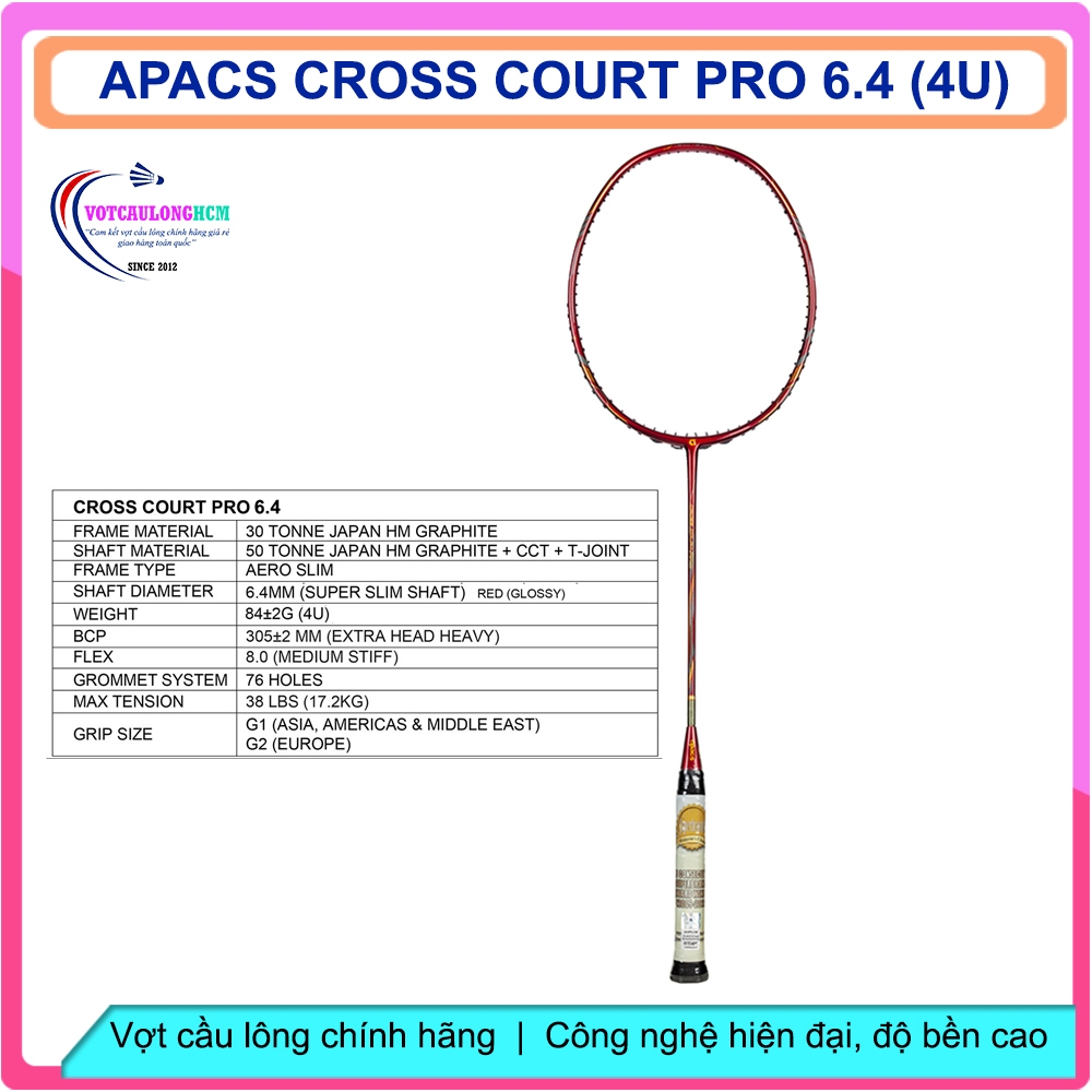 Vợt cầu lông Apacs Cross Court Pro 6.4 (4U) | Vợt chuyên nghiệp