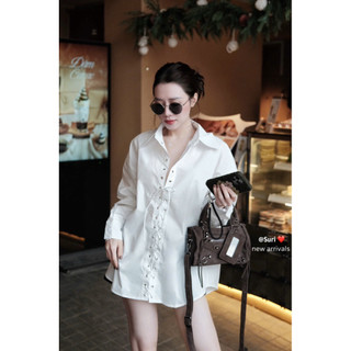 Áo Sơmi Trắng Đan Dây Form Rộng