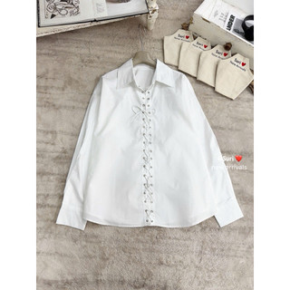 Áo Sơmi Trắng Đan Dây Form Rộng
