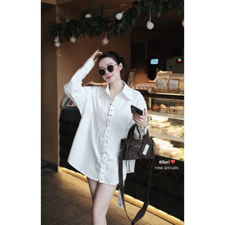 Áo Sơmi Trắng Đan Dây Form Rộng