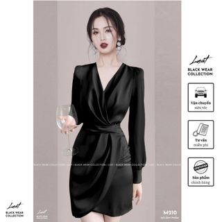Đầm voan tay dài thiết kế cổ V vạt chéo cao cấp LUST Váy nữ công sở vạt chéo nhún sang chảnh M210