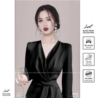 Đầm voan tay dài thiết kế cổ V vạt chéo cao cấp LUST Váy nữ công sở vạt chéo nhún sang chảnh M210