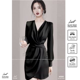 Đầm voan tay dài thiết kế cổ V vạt chéo cao cấp LUST Váy nữ công sở vạt chéo nhún sang chảnh M210