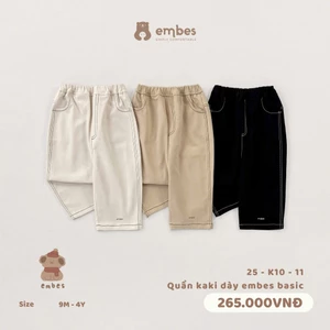 Quần Kaki Cho Bé Embes, Quần Kaki Basic Chất Kaki Dày Mặc Cho Bé Trai Bé Gái Size Từ 8-18Kg