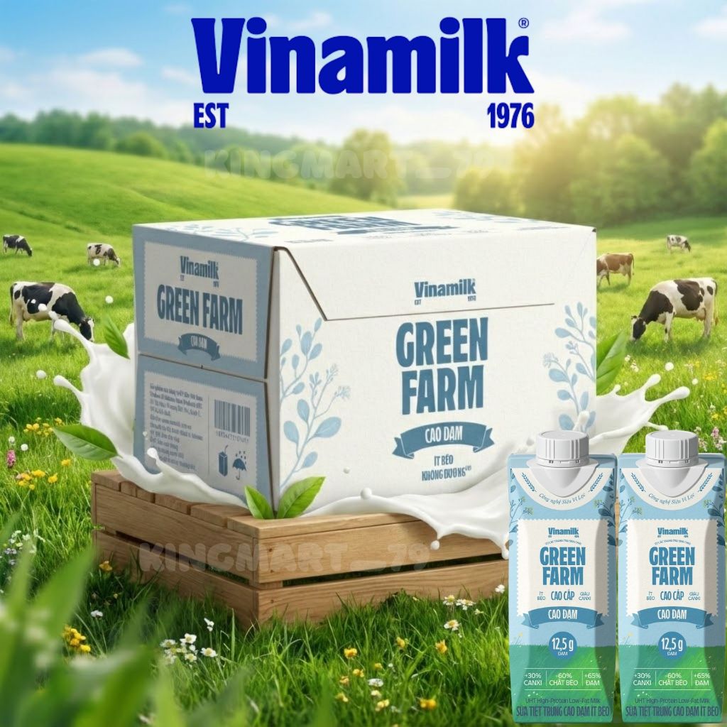 [Giá sỉ] Thùng sữa tươi tiệt trùng Green Farm cao đạm ít béo Vinamilk hộp 250ml (6 Hộp/12 Hộp).