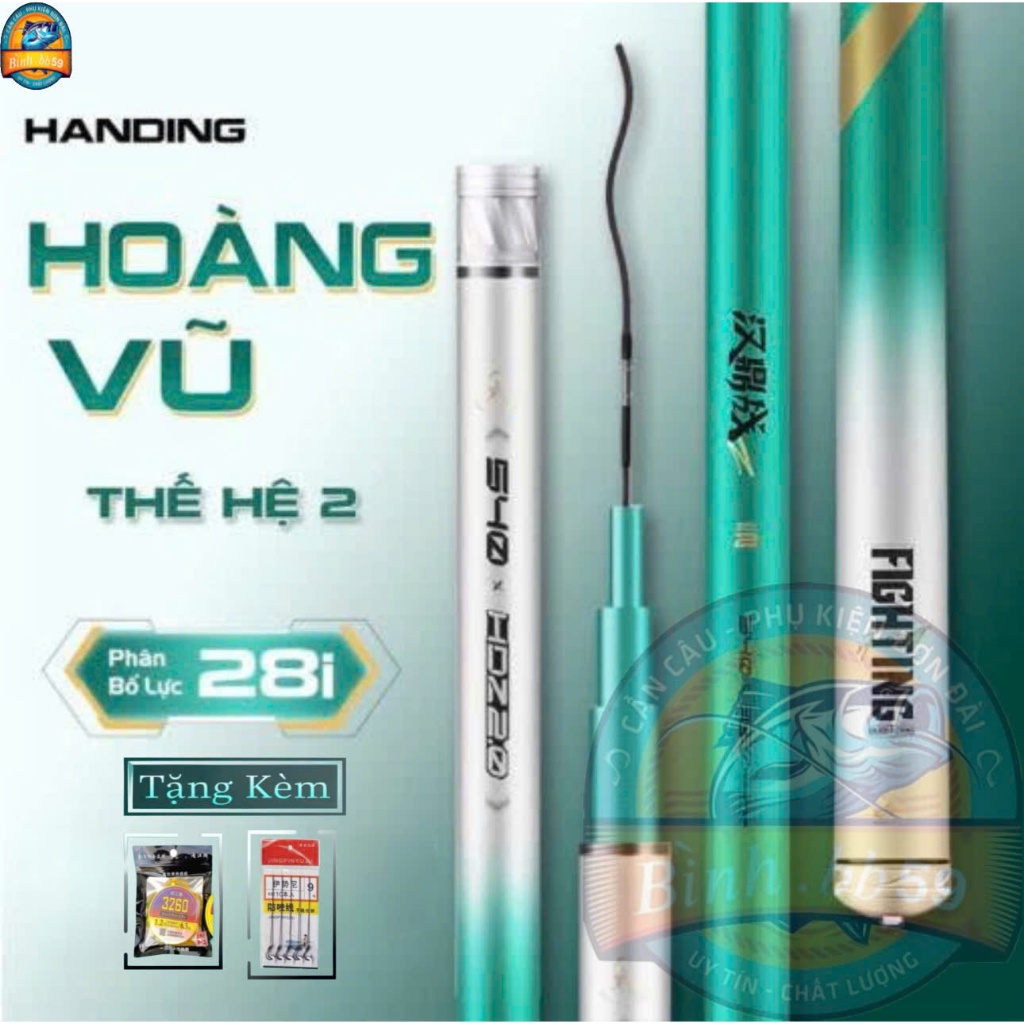Cần câu tay Handing Hoàng Vũ F1 5H 28i tặng kèm ngọn phụ cao cấp