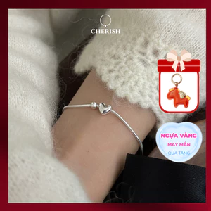 Lắc Tay Bạc Cherish S925 Charm Trái Tim Mix Bi Nhỏ Dây Thuôn Mì Lắc Tay Trái Tim Vòng Tay Bạc Nữ