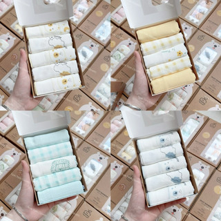 La pomme SS2024 K001 Set 5 Khăn sữa sợi tre lụa La Pomme phối màu (30x30cm) cho bé