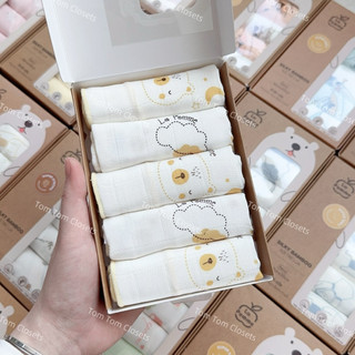 La pomme SS2024 K001 Set 5 Khăn sữa sợi tre lụa La Pomme phối màu (30x30cm) cho bé