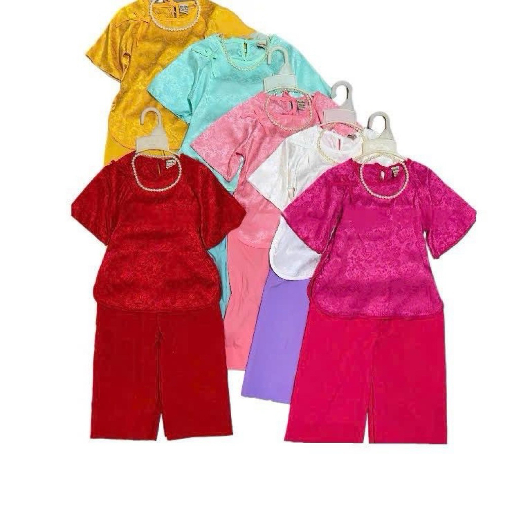 Combo 2 bộ bà ba vải gấm cho bé gái (2 bộ màu khác nhau tặng vòng cổ)