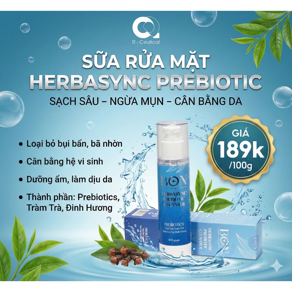 HerbaSync Prebiotic Cleanser 100 gram – Sữa rửa mặt dịu nhẹ, cân bằng da tự nhiên