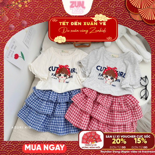 Set Đồ Bé Gái Cute Girl AZD581 Áo Thun Cotton Co Giãn 4C Và Chân Váy Tầng Xòe