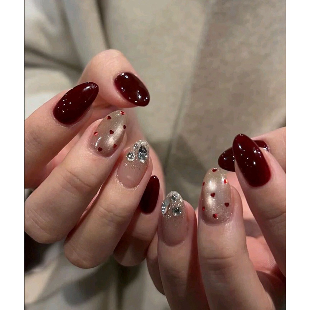 ( hỏa tốc) NAIL BOX MẮT MÈO MIX THẠCH ĐỎ ĐÍNH ĐÁ CHẤM BI TÔN DA