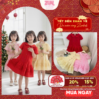 Đầm Bé Gái Cổ Sen Bèo Lai – Thiết Kế Cài Nút Trước, Dáng Tiểu Thư Dễ Thương