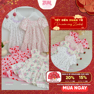 Đầm Bé Gái Tay Phồng Họa Tiết Hoa Ngọt Ngào – Chất Thô Cotton Xuất Dư Siêu Mát – Form Dễ Mặc