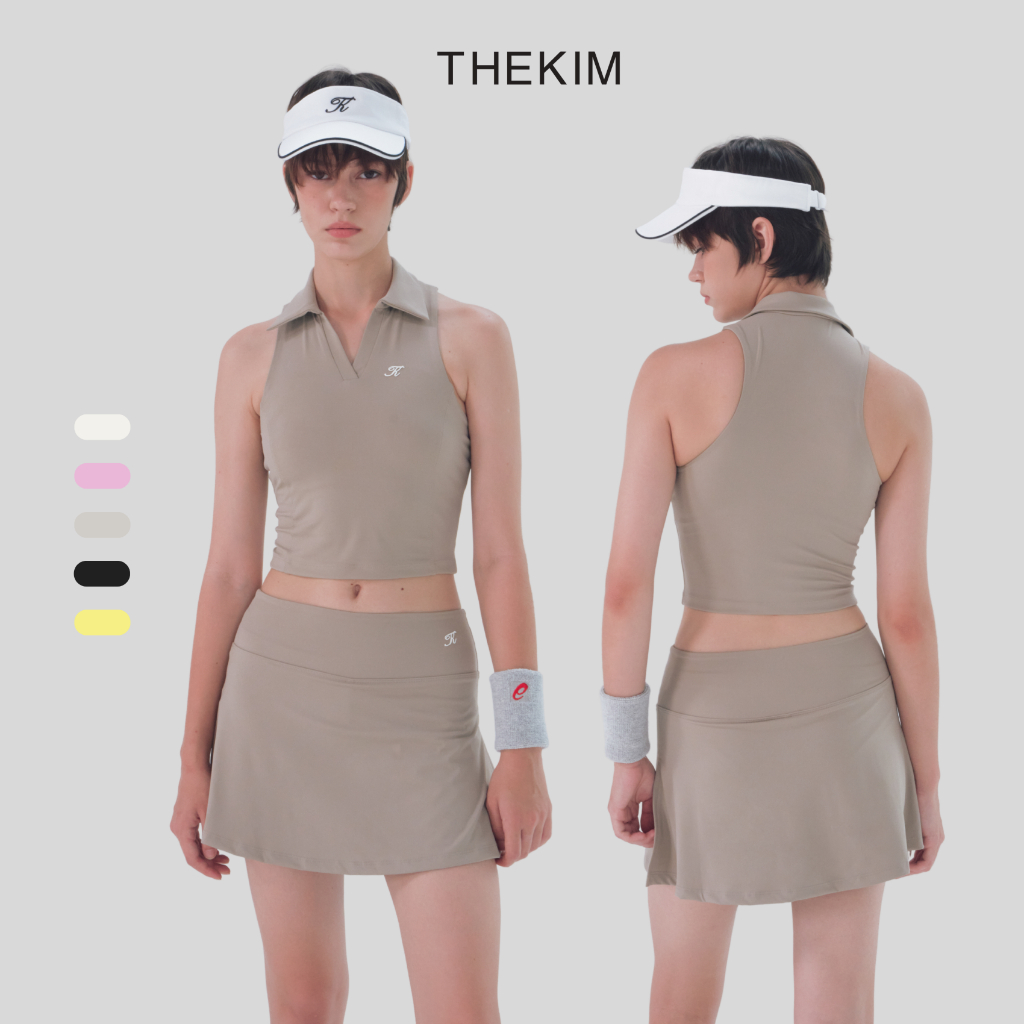 THEKIM Set váy Pickleball, tennis áo ba lỗ cổ đức ( có mút ngực tháo rời ) , chân váy ngắn thể thao xẻ CS325