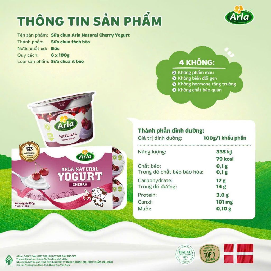 Sữa chua Arla sữa chua nguội ít béo hương vị trái cây tự nhiên lốc 6 hộp * 100gr