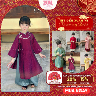 Set bộ áo và quần dài gấm lụa A460  cho bé Gái Cao Cấp, Gấm Hoa Văn Chìm, Hoa Đá Khâu Tay Style Tiểu Thư Tết