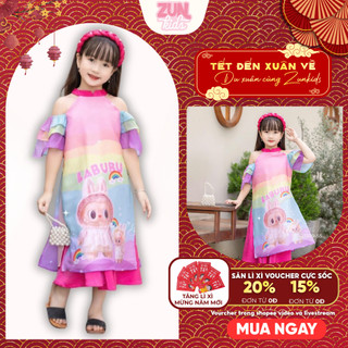 Set bộ áo dài ( Áo + quần dài ,ko kèm cài tóc) Bé Gái Labubu Cầu Vồng J7399 – Áo Dài Truyền Thống Cách Tân Cho Bé Yêu