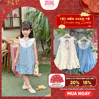 Đầm Bé Gái Chấm Bi RITA Cổ Ren Xô AZD539 – Váy Dáng A Đuôi Cá Tiểu Thư Cho Bé 2–10 Tuổi