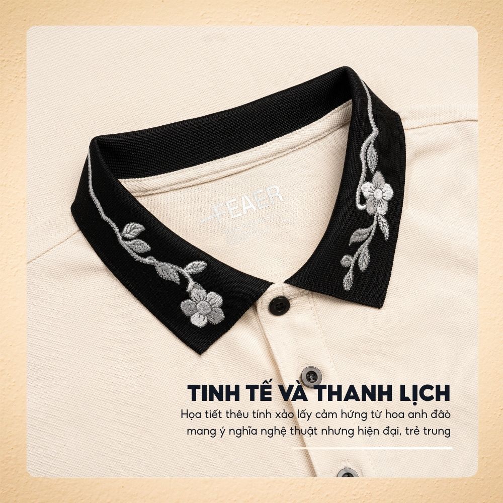 [CỔ ÁO THÊU HOA ANH ĐÀO] Polo SAKURA kem thanh lịch, sang trọng, phối cúc áo tạo điểm nhấn tinh tế, tôn body - FEAER