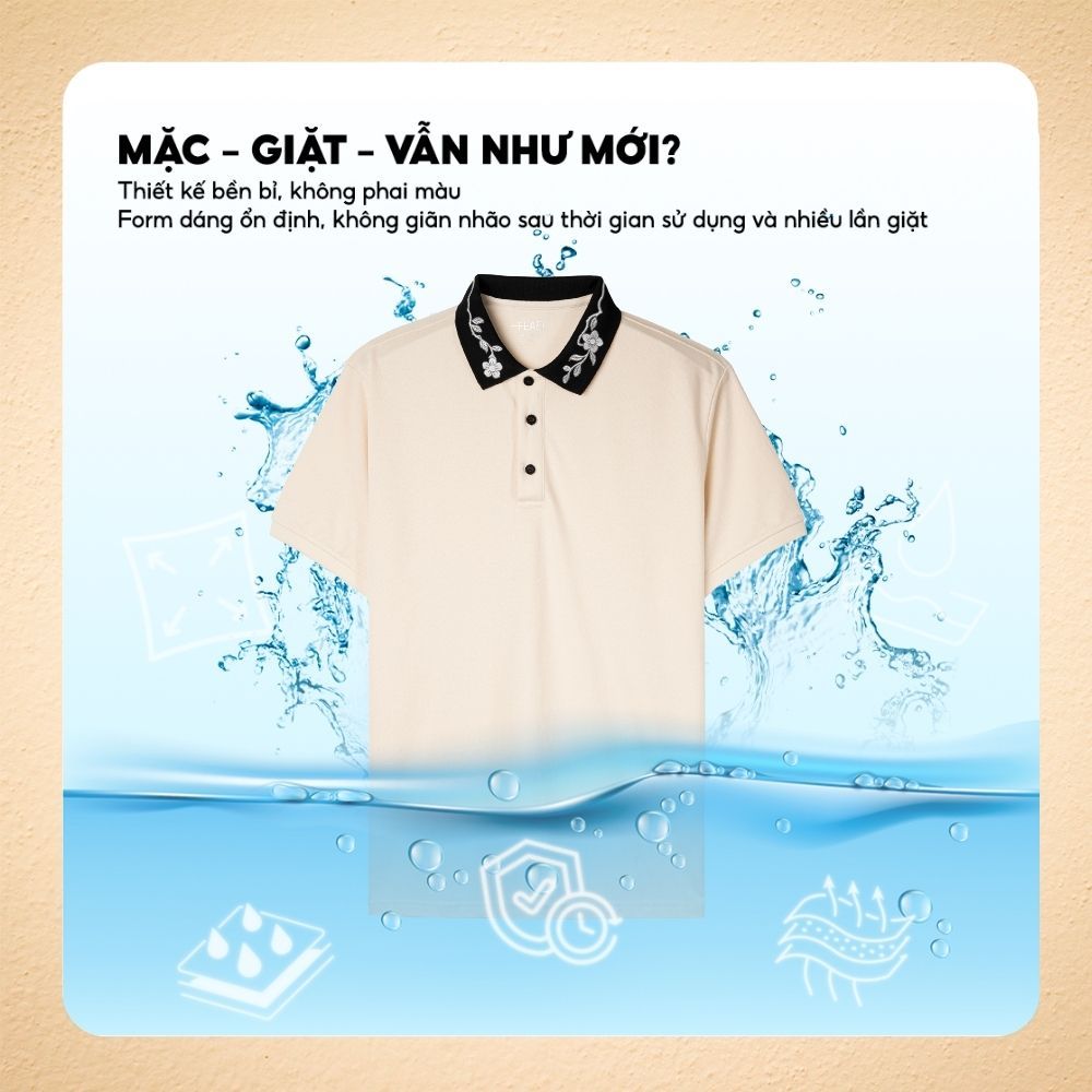 [CỔ ÁO THÊU HOA ANH ĐÀO] Polo SAKURA kem thanh lịch, sang trọng, phối cúc áo tạo điểm nhấn tinh tế, tôn body - FEAER