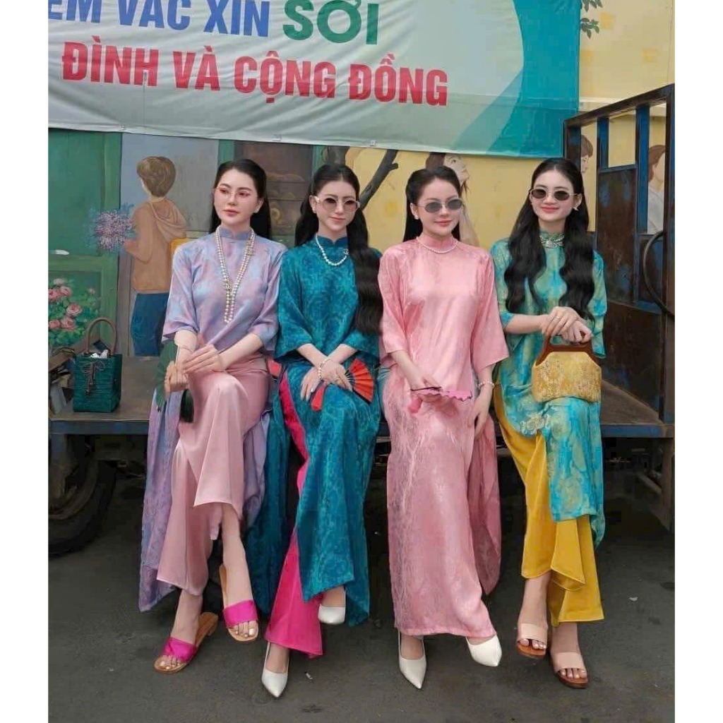 Set Áo dài cách tân dáng suông gấm thọ cổ cao tay lỡ basic nhiều màu Quần ống rộng lụa mỹ truyền thống mặc Lễ Tết T1455G