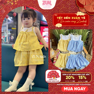 Bộ Đồ Bé Gái Cotton Thô Cao Cấp Juhi AZB536 – Áo Liền Dáng Xinh & Quần Ống Rộng Giả Váy, Hạt Thêu Ngũ Sắc