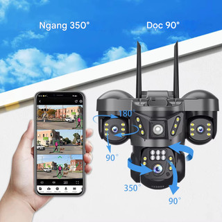 Máy ảnh V380 4G sim Phát hiện con người 360 độ toàn cảnh trong nhà và ngoài trời ba gương 12MP 3-view camera