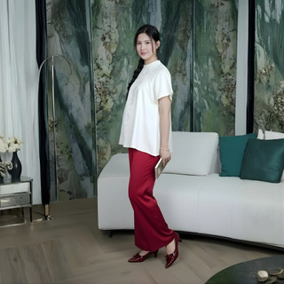 Áo Gấm Cổ Tròn Tay Ngắn Thêu Hoa Đính Ngọc Form Rộng Thoải Mái Cho Mẹ Bầu Và Không Bầu Belles Mam AG26